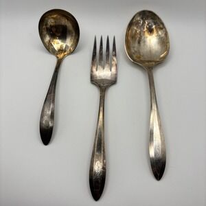Vtg Oneida Community Silverplate Serving 3 Pc Set‎ Ladle Spoon Fork Monogram